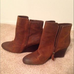 Franco Sarto Brown Leather Wedge Bootie
